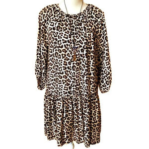 H&M Leopard Print Drop Waist Puff Sleeve Mini Dress S